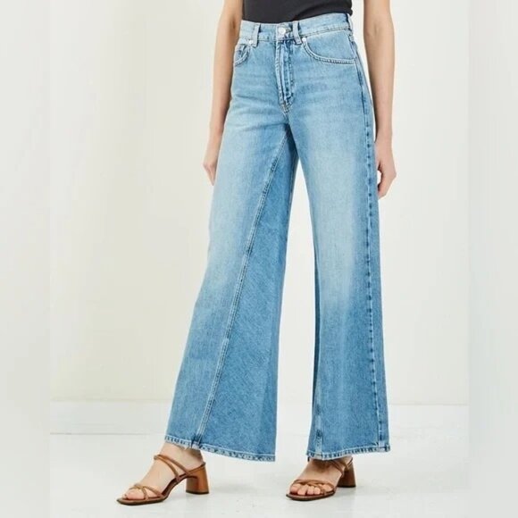 Ganni Camfield Medium Denim Wide Leg Jeans Womens Size 25 - Picture 1 of 7